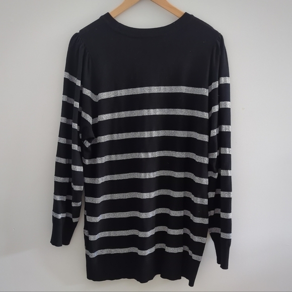 TORRID | Black/Silver Metallic Striped Long Sleeve Crewneck Sweater - Picture 4 of 4